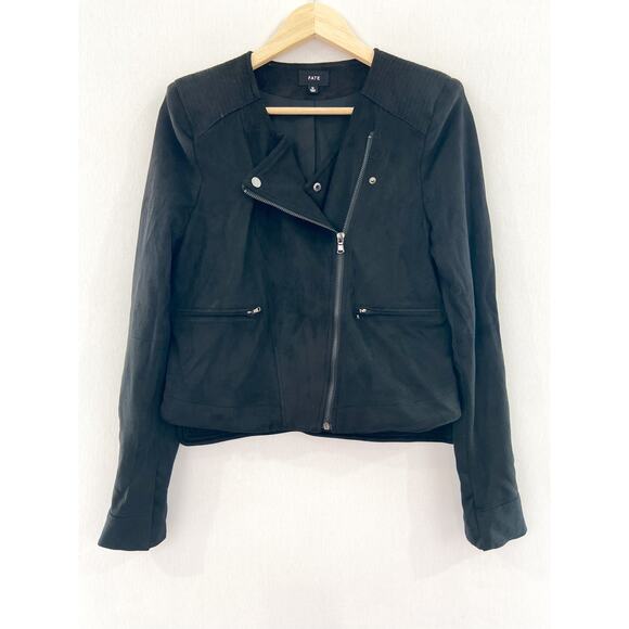 Fate Jackets & Blazers - FATE Women's Faux Suede Black Cropped Moto Jacket Medium Biker Grunge Step Hem